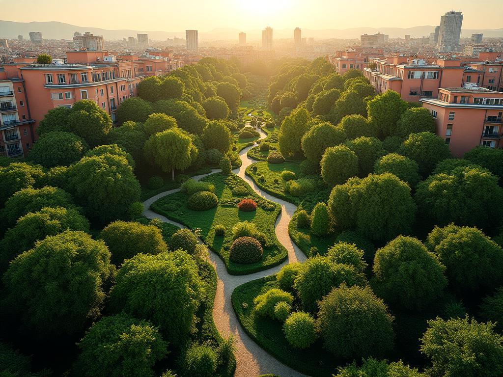 Vista aérea de jardín urbano en Barcelona