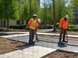Equipo instalando pavimento permeable